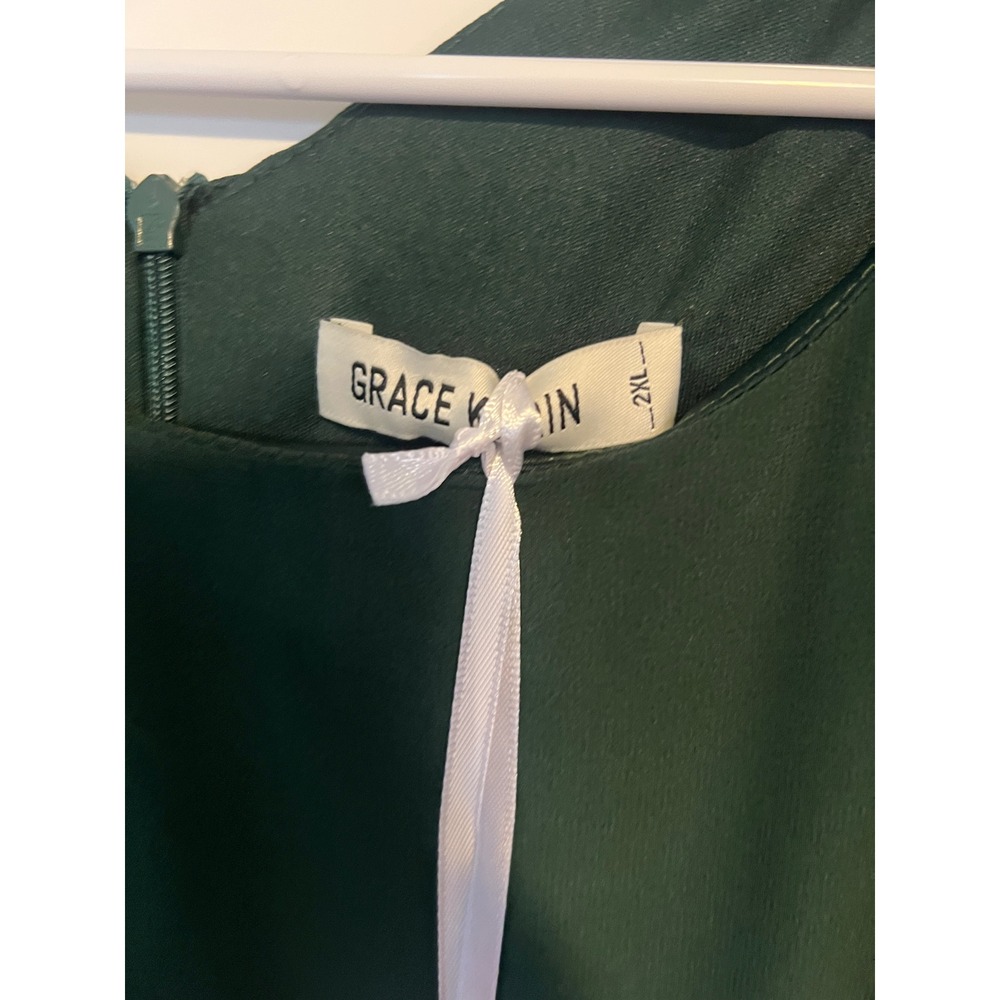 Grace Karin Dark Green Peacock Feather Border Print V-Neck Shift Dress 2XL NWT - Picture 3 of 10